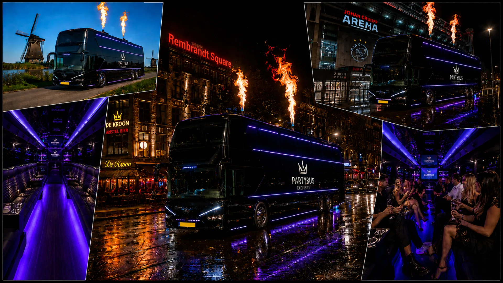 Partybus huren en offertes vergelijken Luxe partybus bij nacht — klaar voor een groepsrit door Nederland